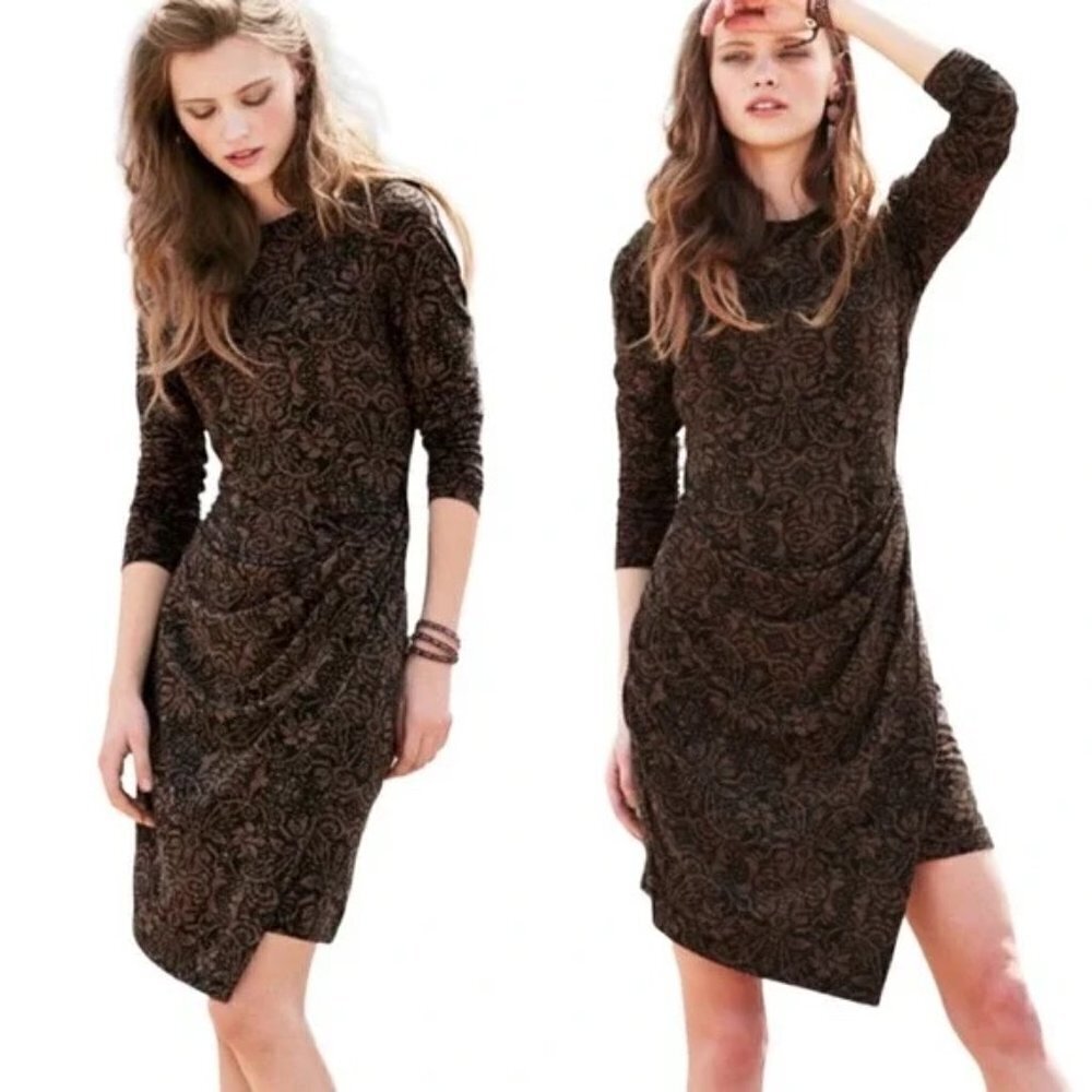 Peruvian Connection Black and Brown Long Sleeve Dress